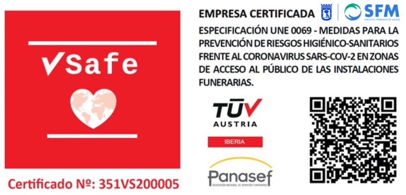 Los Tanatorios M30 y Sur renuevan el certificado como instalaciones seguras ante el SARS-CoV-2